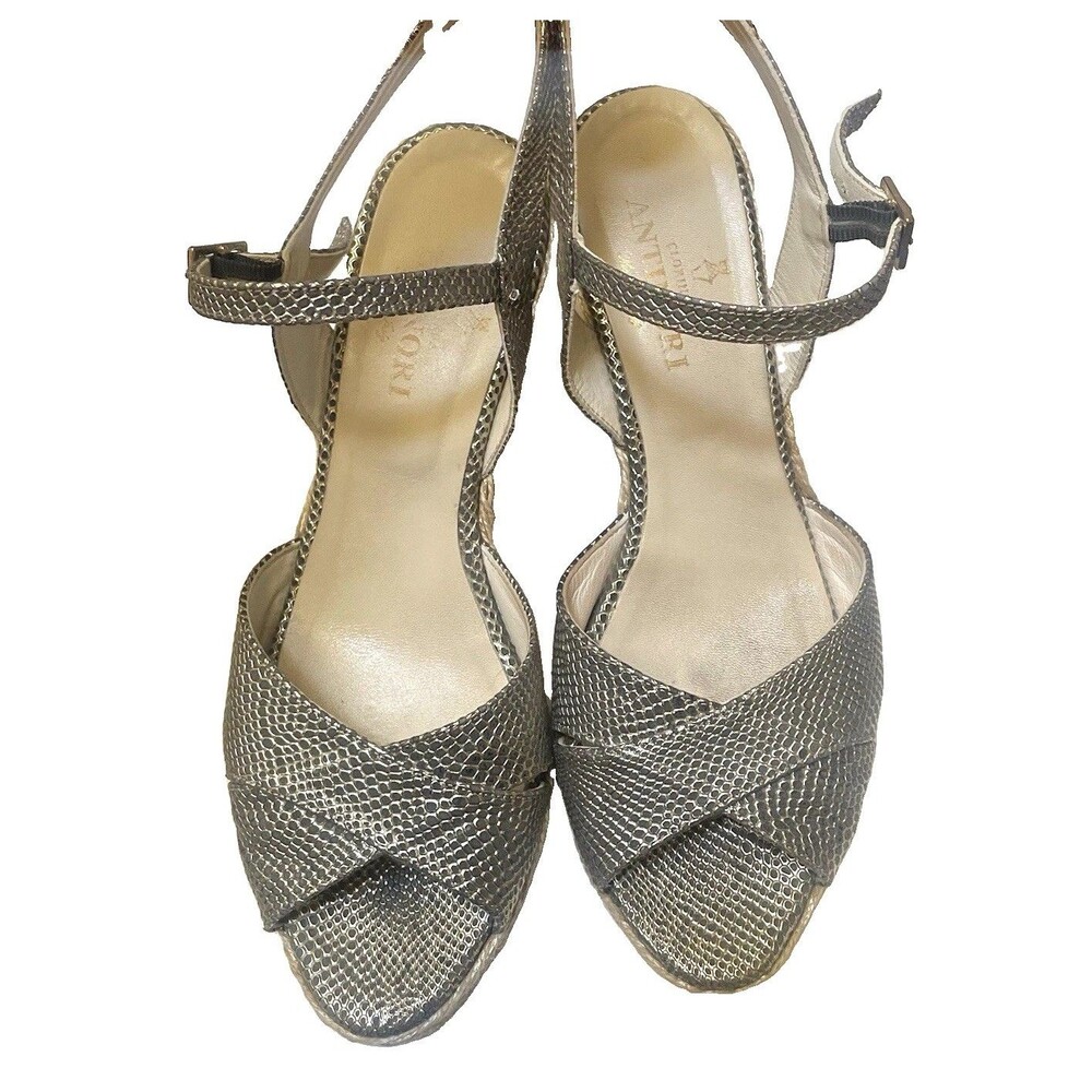 Clorinda Antinori Metallic Python Embossed Wedge Espadrilles Sandals Italy 39